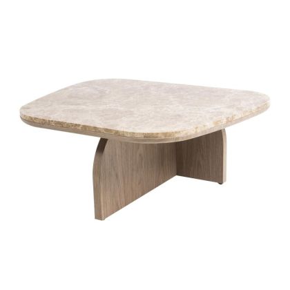 Mesa Centro Norda Mármol Beige Madera Marrón, 82 Cm