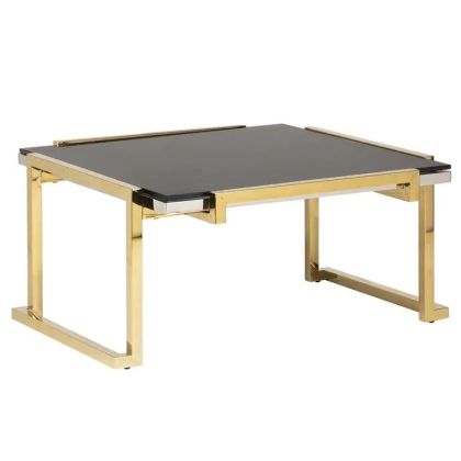 Mesa Centro NOVOSI Cristal Negro Acero Oro, 90 Cm