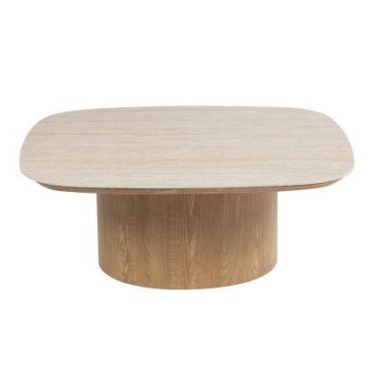 Mesa Centro Ovalada Metal Beige Piedra Marrón, 80 Cm