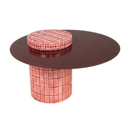 Mesa Centro Ovalada Metal Burdeos, 80 Cm