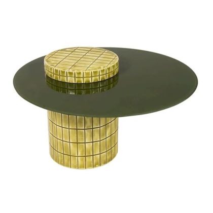 Mesa Centro Ovalada Metal Verde Amarillo, 80 Cm