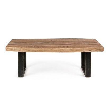 Mesa Centro Rectangular Madera Acacia Acero, 115 Cm