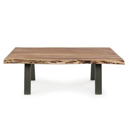 Mesa Centro Rectangular Madera Acacia Marrón Acero, 115 Cm