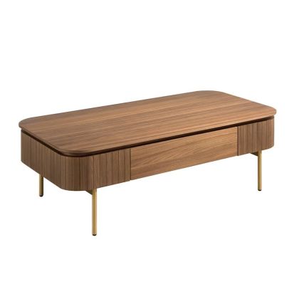 Mesa Centro Rectangular Nogal Acero Dorado, 120 Cm