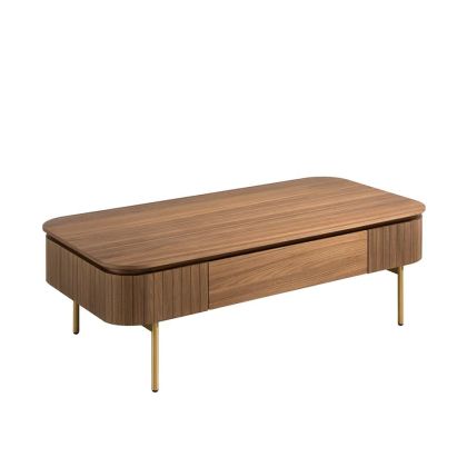 Mesa Centro Rectangular Nogal Acero Dorado, 120 Cm