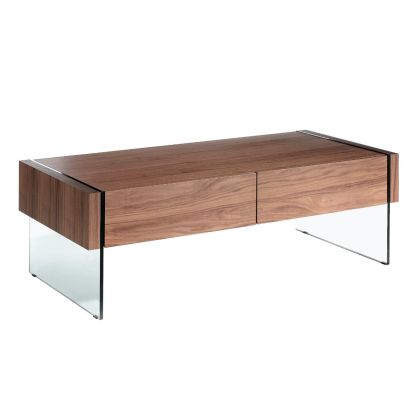 Mesa Centro Rectangular Nogal Cristal Templado, 127 Cm