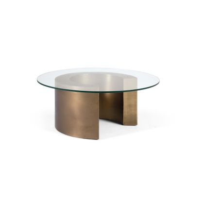 Mesa Centro Redonda Cristal Hierro Oro, 88 Cm