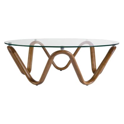 Mesa Centro Redonda Cristal Templado Base Nogal, Ø115 Cm