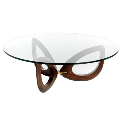 Mesa Centro Redonda Cristal Templado Base Nogal, Ø120 Cm