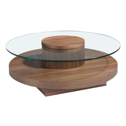 Mesa Centro Redonda Cristal Templado Nogal, Ø100 Cm
