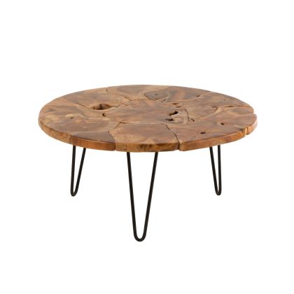 Mesa Centro Redonda Madera Marrón Metal, Ø 80 Cm