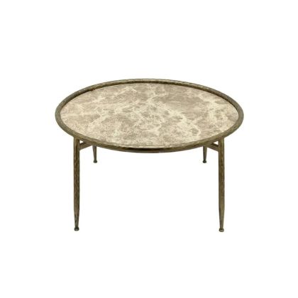 Mesa Centro Redonda Mármol Beige Metal Marrón, 80 Cm