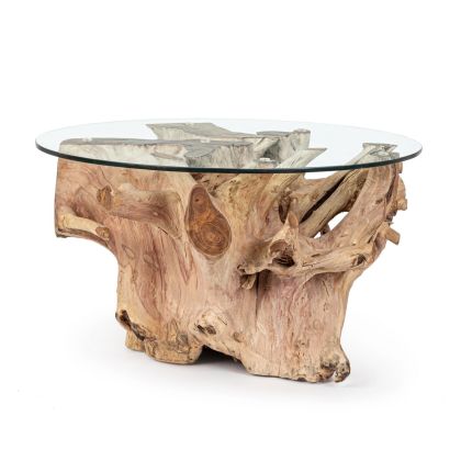 Mesa Centro Vidrio Templado Raíz Teca, Ø70 Cm