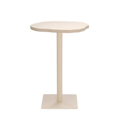 Mesa de comedor de stoneskin y metal color topo.