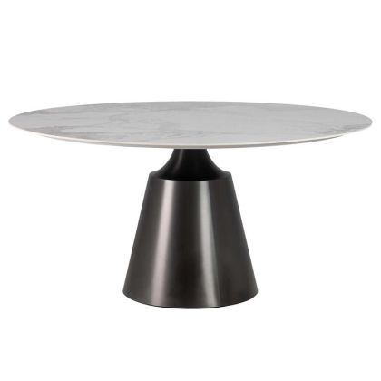 Mesa Comedor Corfu Cerámica Blanco Acero Negro, 150 Cm