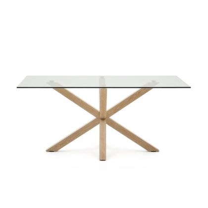 Glass Dining Table Steel Legs Wood Effect, 160 x 90 Cm