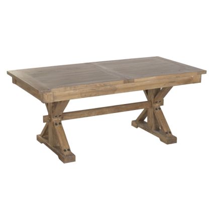 Mesa de comedor extensible en madera de olmo reciclada natural.