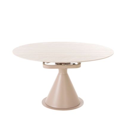 Mesa de comedor extensible en mármol natural y metal beige.