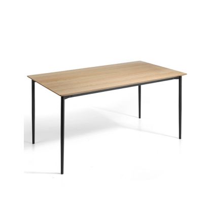 Mesa Comedor Fija Madera Roble Patas Metal Negro, 160 Cm