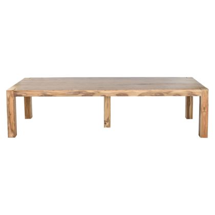 Mesa de comedor en madera de teca natural.