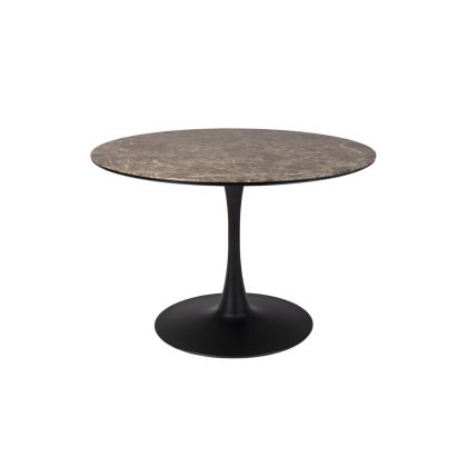 Mesa de comedor redonda con sobre de madera marrón y metal negro 110 cm