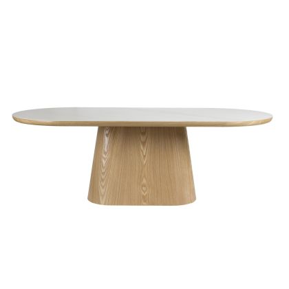 Mesa de comedor ovalada en roble natural y sobre de piedra claro 180 cm
