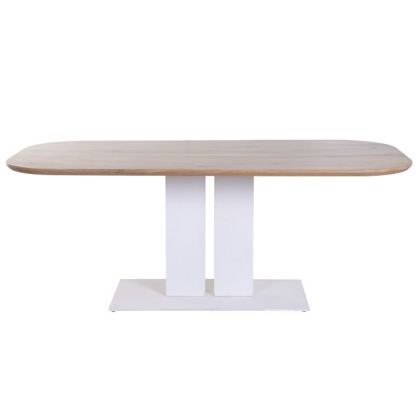 Mesa Comedor Ovalada Madera Acacia Metal Blanco, 240X110X76 Cm