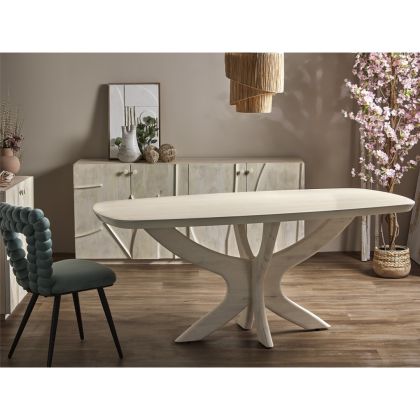 Mesa Comedor Ovalada Madera Mango Lavado, 180 Cm