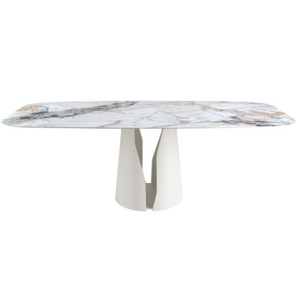 Mesa Comedor Ovalada Mármol Porcelánico Acero Blanco, 238 Cm
