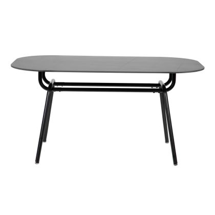 Mesa de comedor color negro, ovalada.