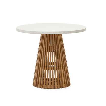 Mesa Comedor Redonda Exterior Madera Teca Cemento Blanco