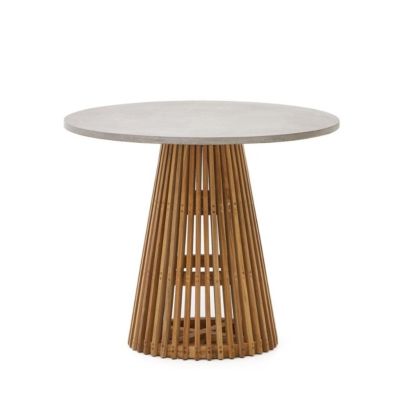 Mesa Comedor Redonda Exterior Madera Teca Cemento Gris