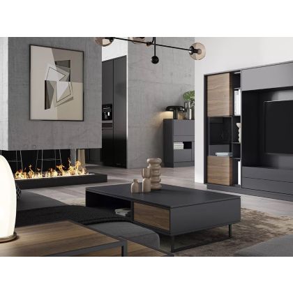Mesa Centro NW II Estilo Moderno Chapa Madera Lacada Metal Negro Nogal, 130 Cm