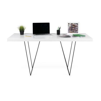 Mesa Comedor  Tablero Blanco Patas Metal Negro, 180 Cm