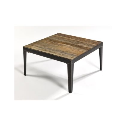 Mesa Centro Industrial Madera Natural Y Metal Negro, 70 Cm
