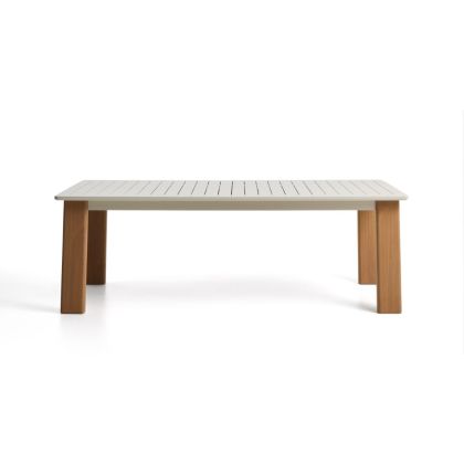 Mesa Extensible Aluminio Beige Patas Acero Efecto Madera, 233/350 Cm
