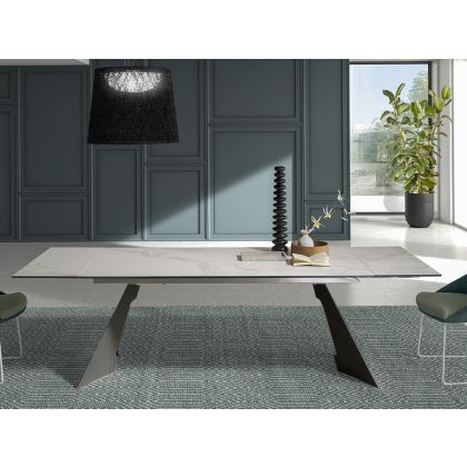 Mesa Comedor Extensible Kiv  Porcelánico Blanco