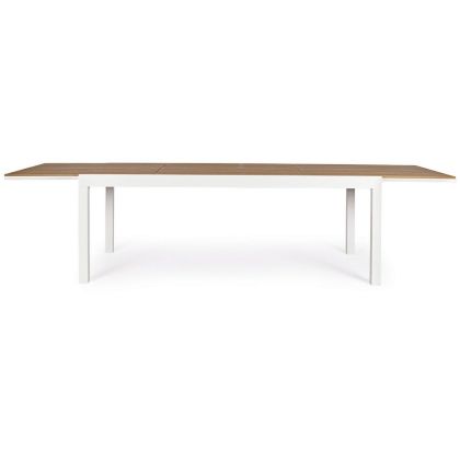 Mesa Jardín Extensible Elías Estilo Moderno Aluminio Blanco Polywood Color Madera Teka, 200/300 Cm
