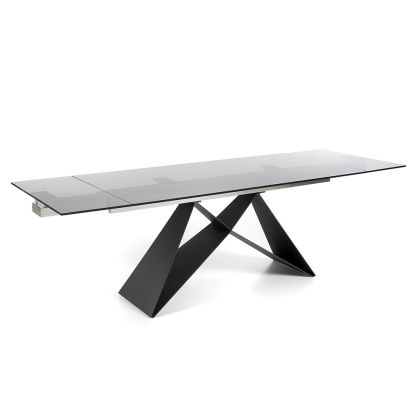 Mesa Comedor Extensible Cristal Templado Acero Lacado Negro Mate, 140/200 Cm