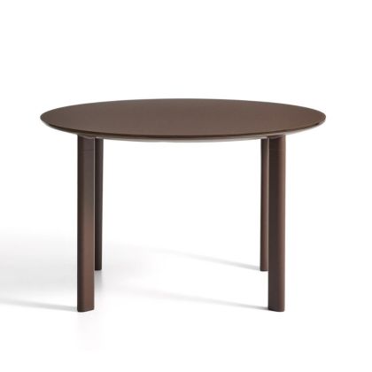 Mesa Redonda Vidrio Templado Aluminio Marrón, Ø120 Cm
