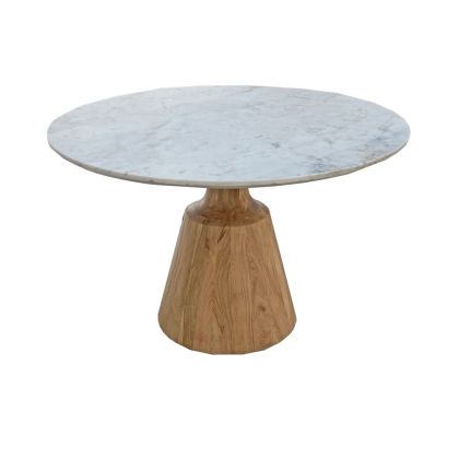 Mesa Comedor Mármol Madera Acacia Natural Blanco, 120 Cm