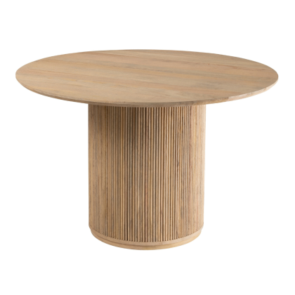 Mesa de comedor redonda nórdica en madera de mango natural.
