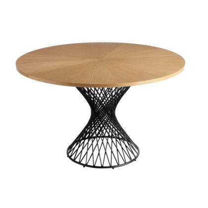 Mesa Comedor Circular Madera Tubos Metal Negro, 137 Cm