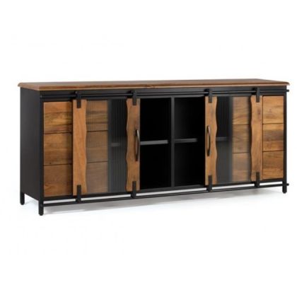 Aparador 2 Puertas Correderas Estilo Industrial Madera Mango Metal, 190 Cm