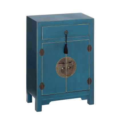 Mesita De Noche Madera Azul 2 Puertas 1 Cajón, 69 Cm
