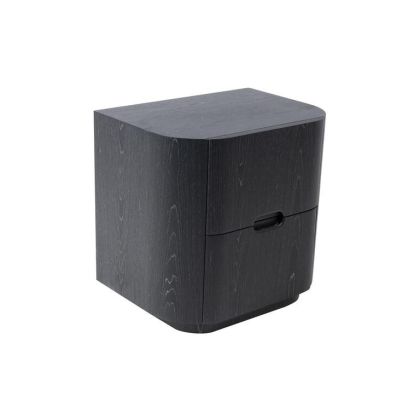 Mesita De Noche Ligna Madera Negra 2 Cajones, 56 Cm