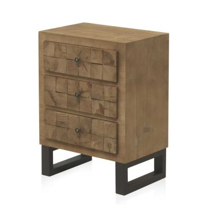 Mesita de Noche Bloques 3 cajones Estilo Vintage, 51'5 Cm