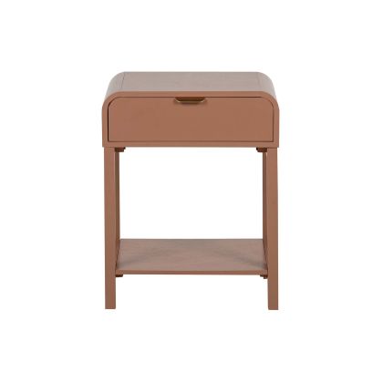 Mesita de noche moderna, madera marrón, 1 cajón.