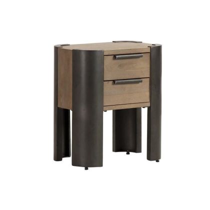 Mesita De Noche Madera Marrón  Metal 2 Cajones, 56 Cm