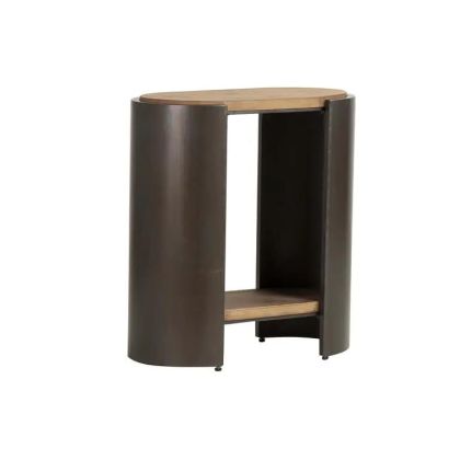 Mesita De Noche Madera Marrón Pies Metal, 71 Cm